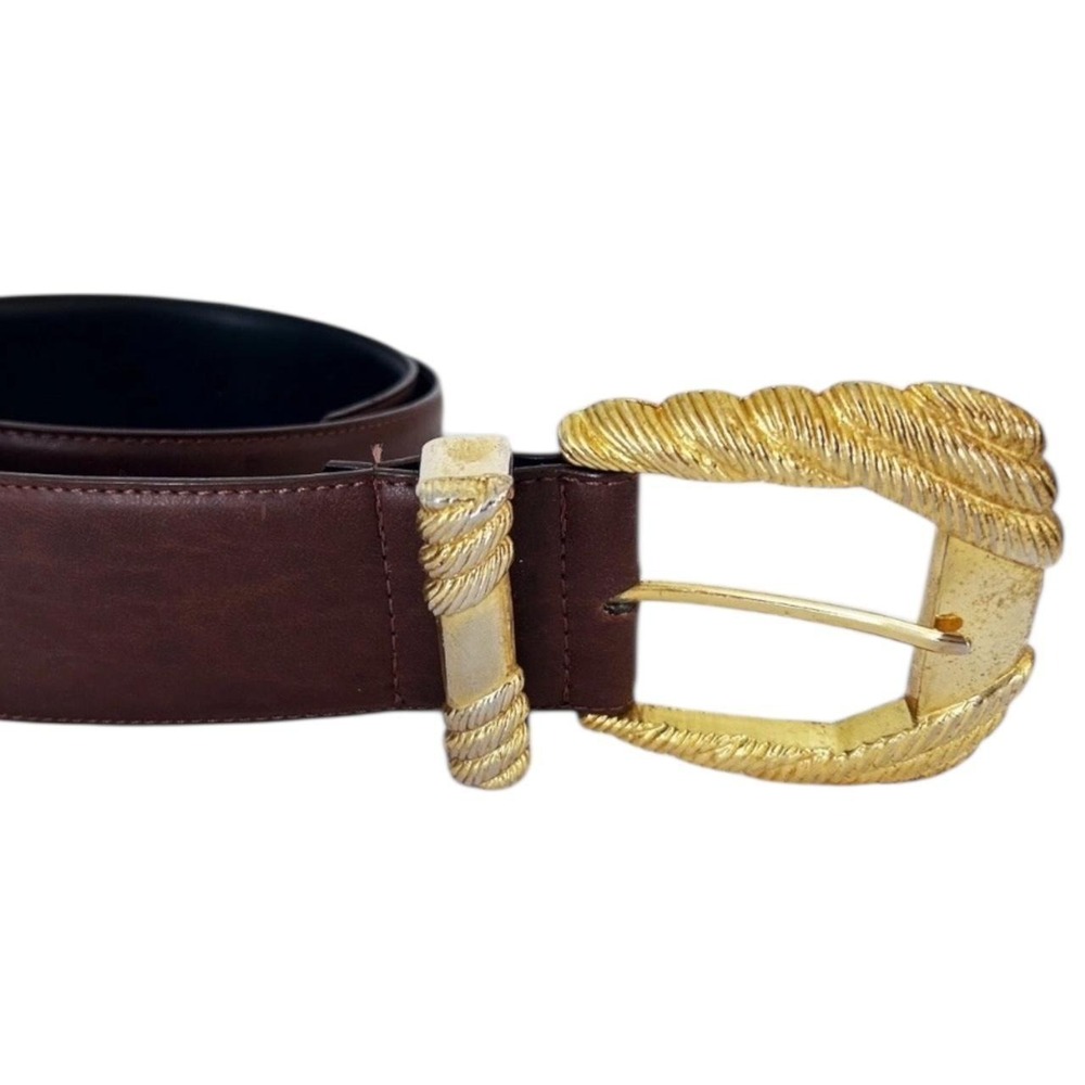 Vintage Ann Taylor Wide Brown Leather Belt Gold Buckle